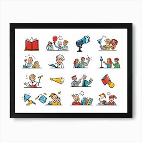 Cartoon Icons Representing Events And Education Sketched By Hand Hand Drawn Animation Style Depic (1) Art Print