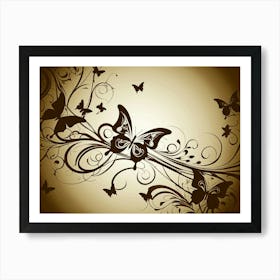 Butterflies On A Brown Background Art Print