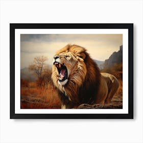 African Lion Roaring Realism Painting 2 Art Print