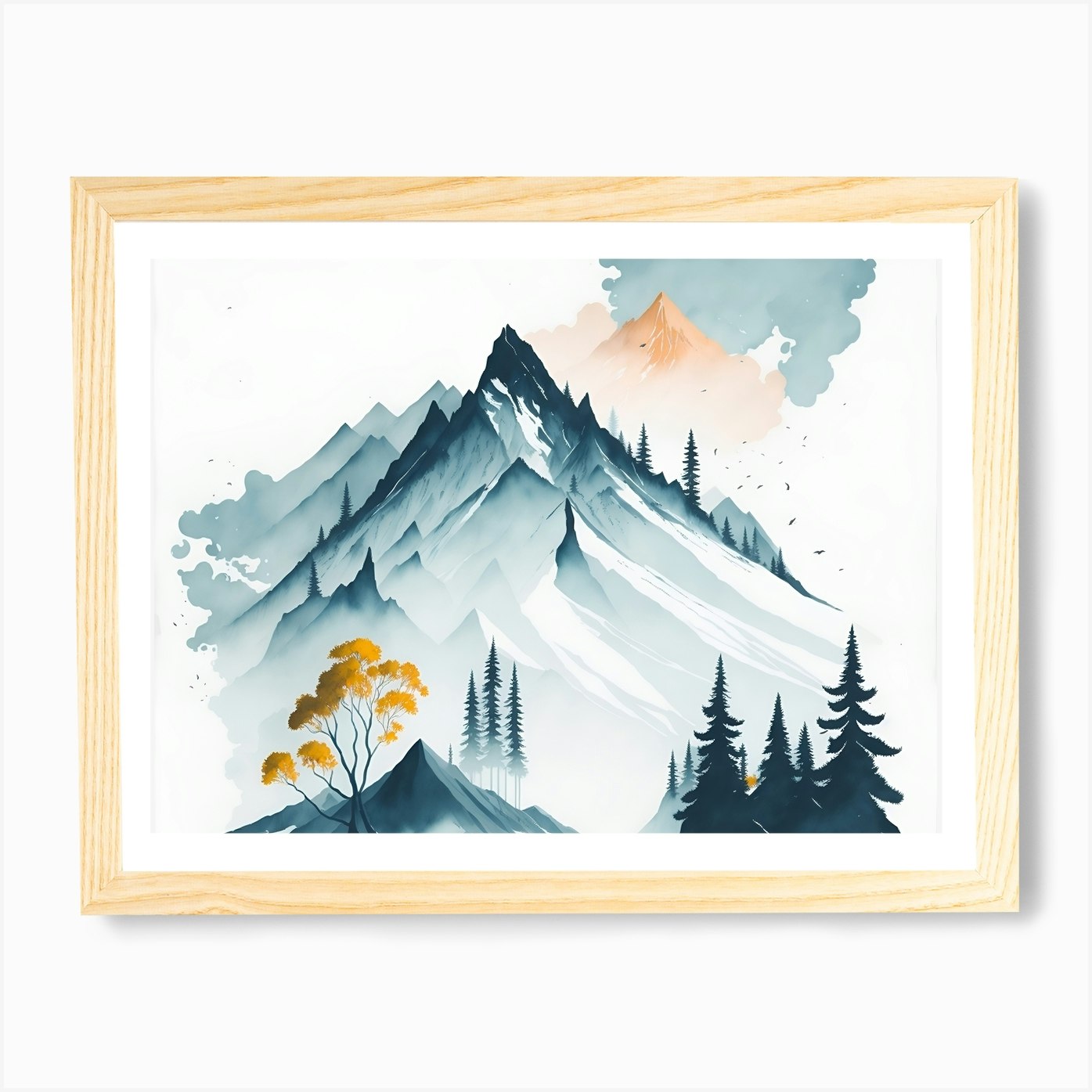 Mountain And Forest In Minimalist Watercolor Horizontal Composition 297 Art  Print by ThanhNguyen - Fy