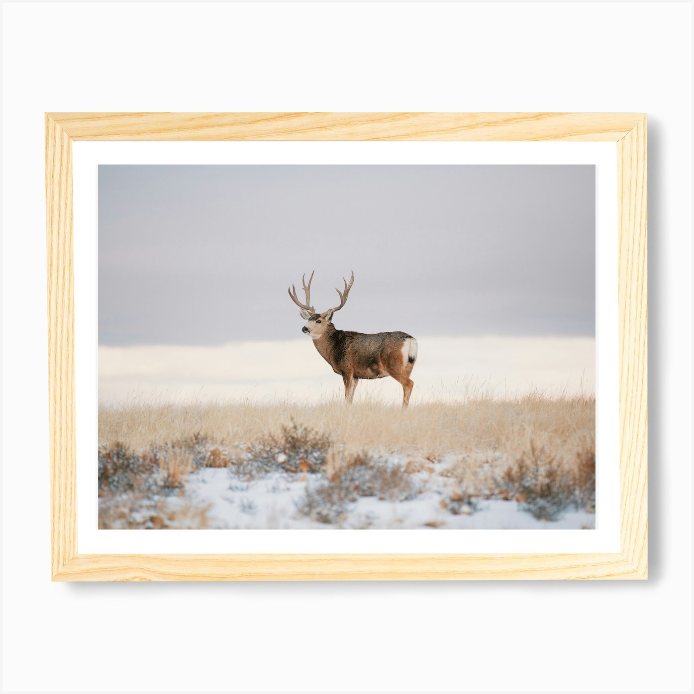 Rustic Winter Mule Deer Art Print Framed Wall Art Poster Canvas Print Picture - Picture 4 of 4