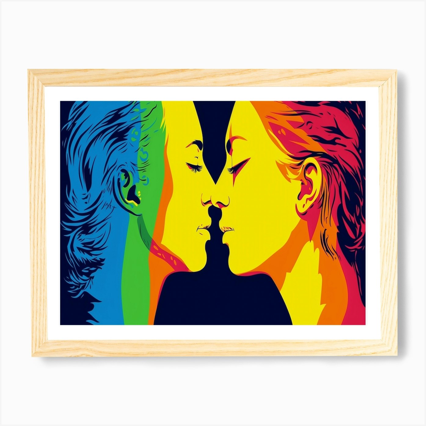 Colorful Modern Abstract Print on Canvas with Kiss Emoji, Artwork Print  for Sale