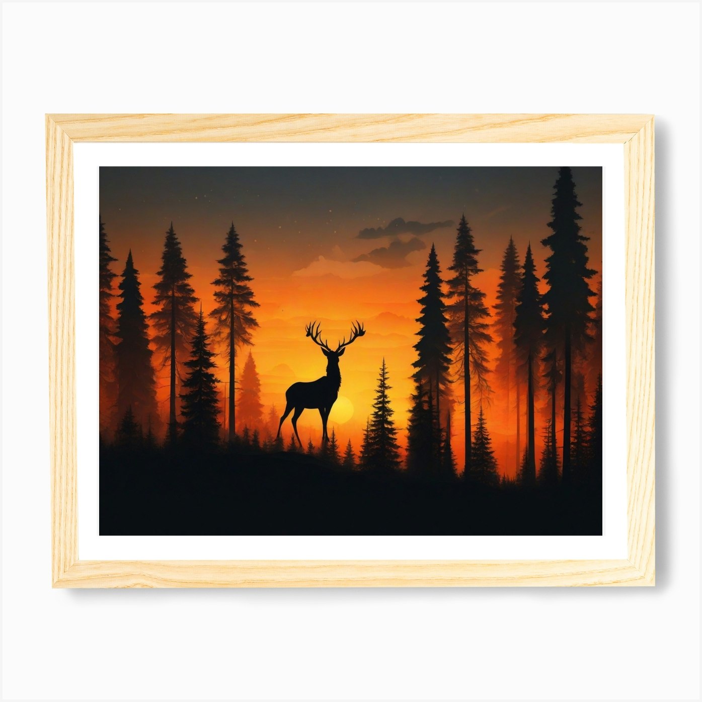 Deer Silhouette in Sunset Painting