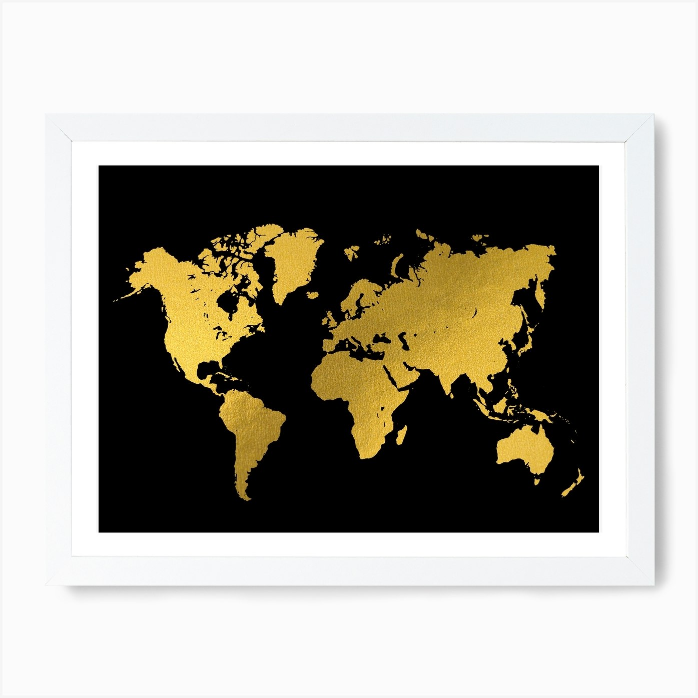 world map gold black art print by mambo fy