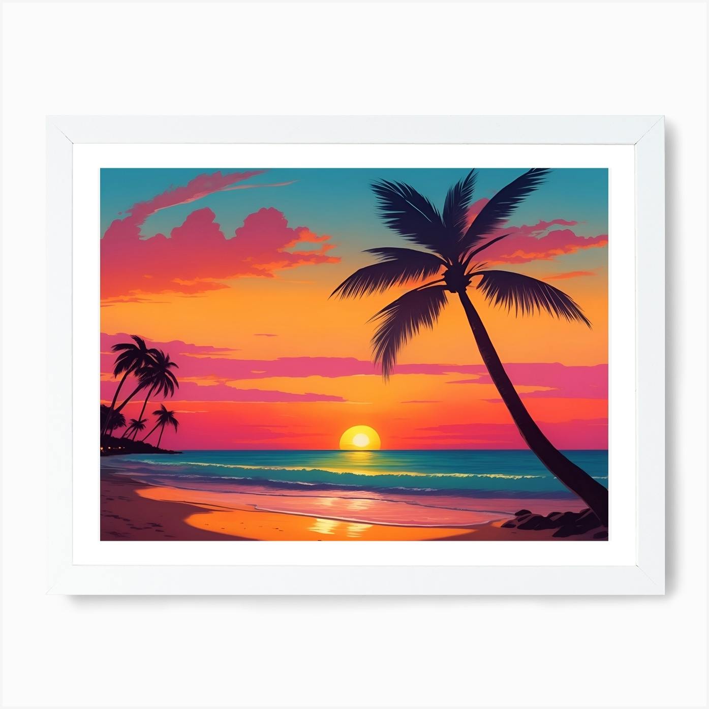Summer sunset tropical beach line art vector illustration, hand drawn sunset  and sunrise outline landscape tropical beach, palm tree with sunset waves  Nature view, Kids drawing Beach coloring pages 25339081 Vector Art