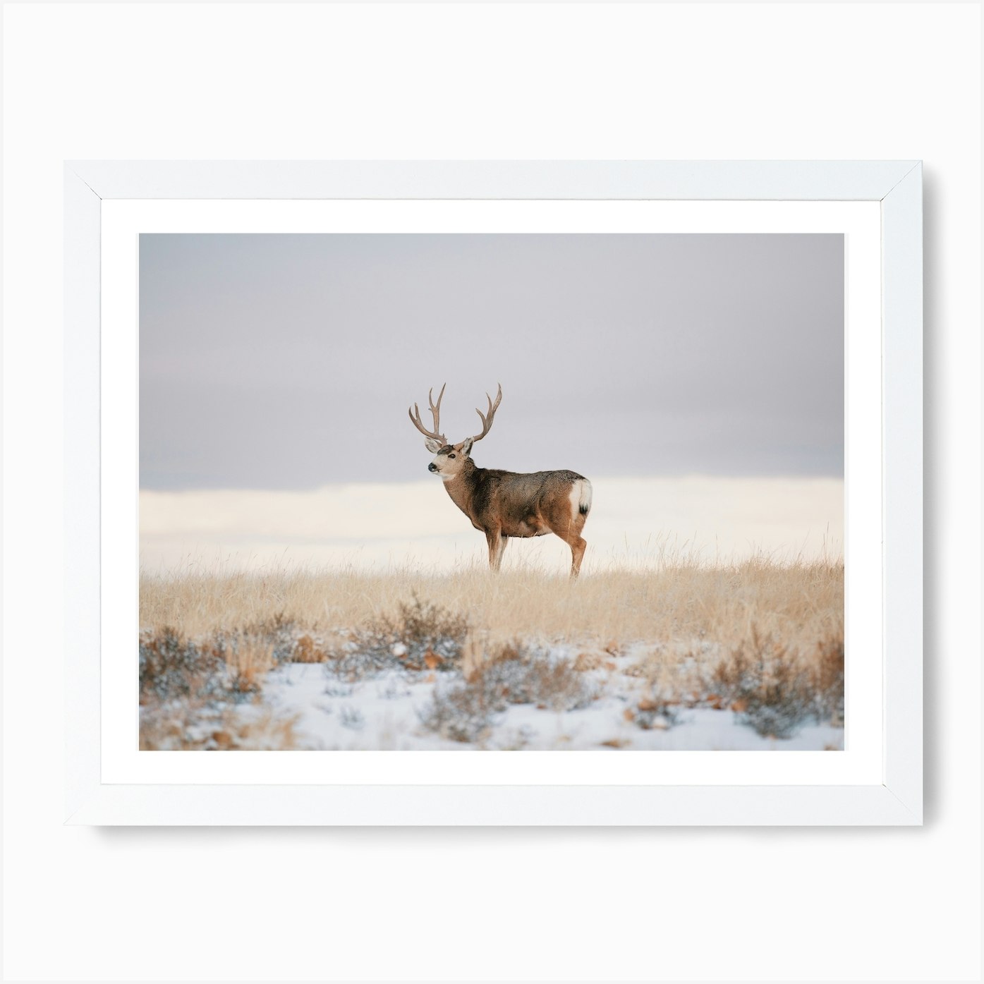 Rustic Winter Mule Deer Art Print Framed Wall Art Poster Canvas Print Picture - Picture 3 of 4