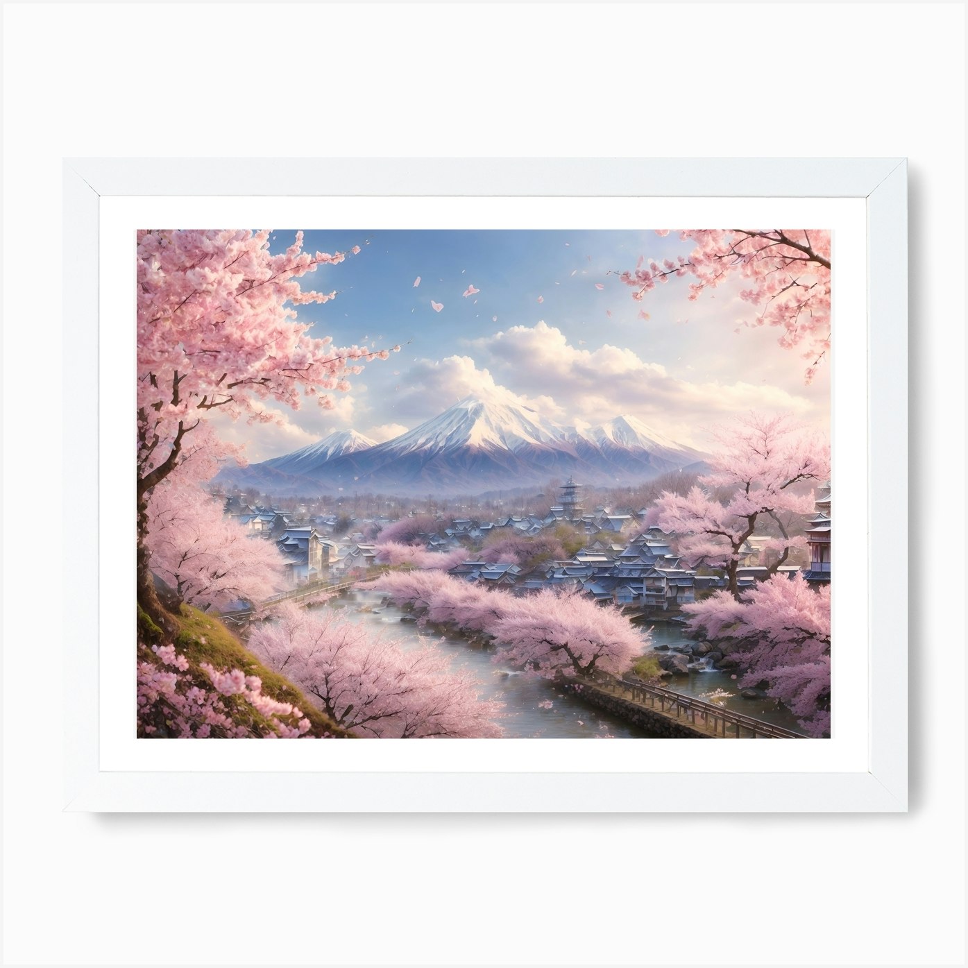 Cute Japonais style posters Fuji montais and Sakura tree anime | Art Board  Print