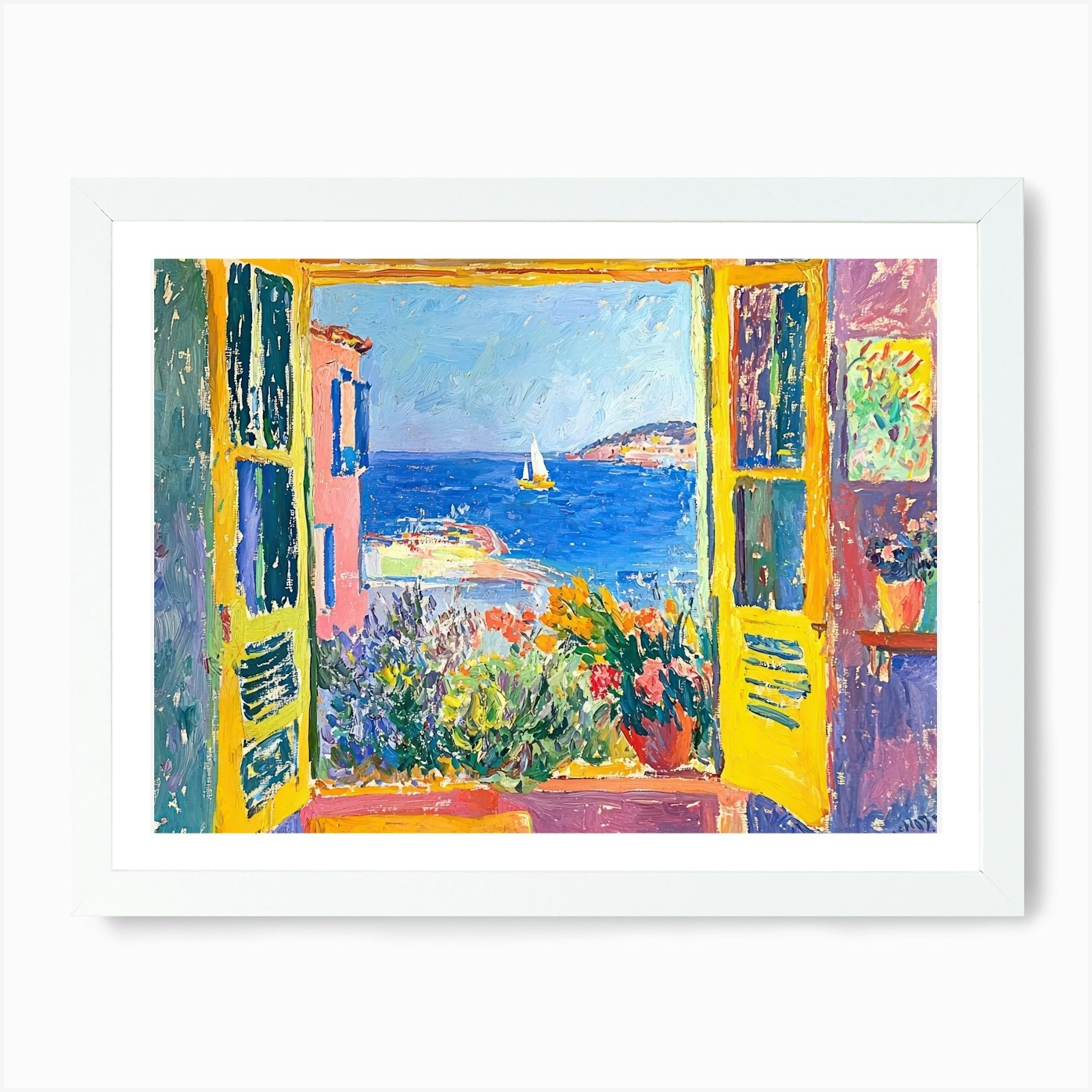 Open Window Boats Matisse Style Lan Framed Wall Art Poster Canvas Print Picture - Picture 3 of 4