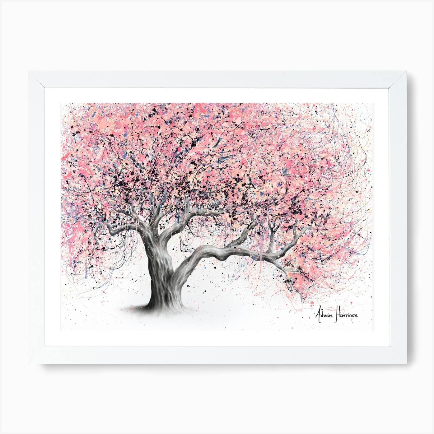 Large Pink trees black white Home Decor Nature Framed Canvas Print Wall Art mult