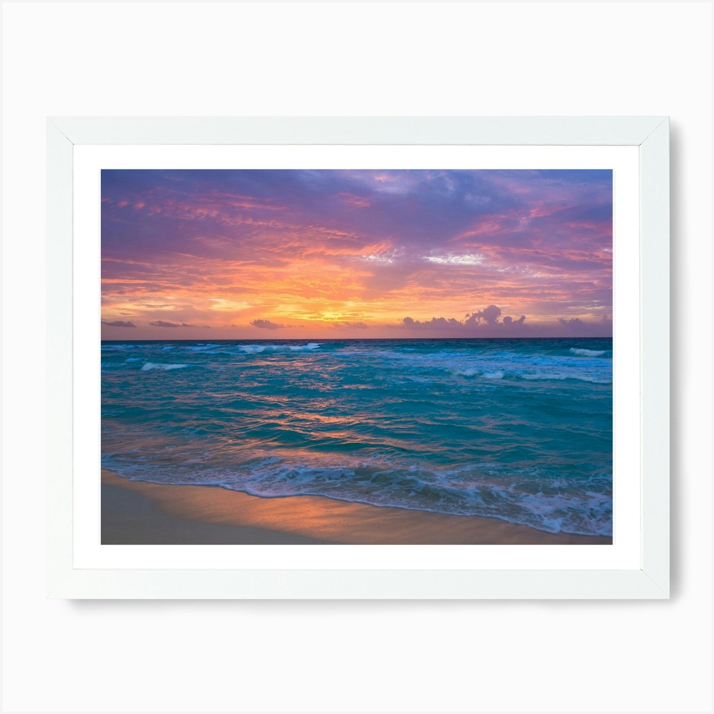 Sunset At Cancun Art Print Framed W Framed Wall Art Poster Canvas Print Picture - Picture 3 of 4
