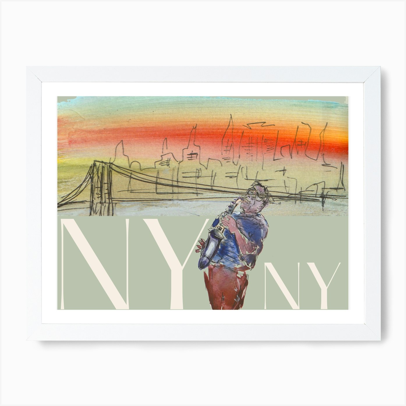 New York New York Jazz Music EEUU A Framed Wall Art Poster Canvas Print Picture - Picture 3 of 4