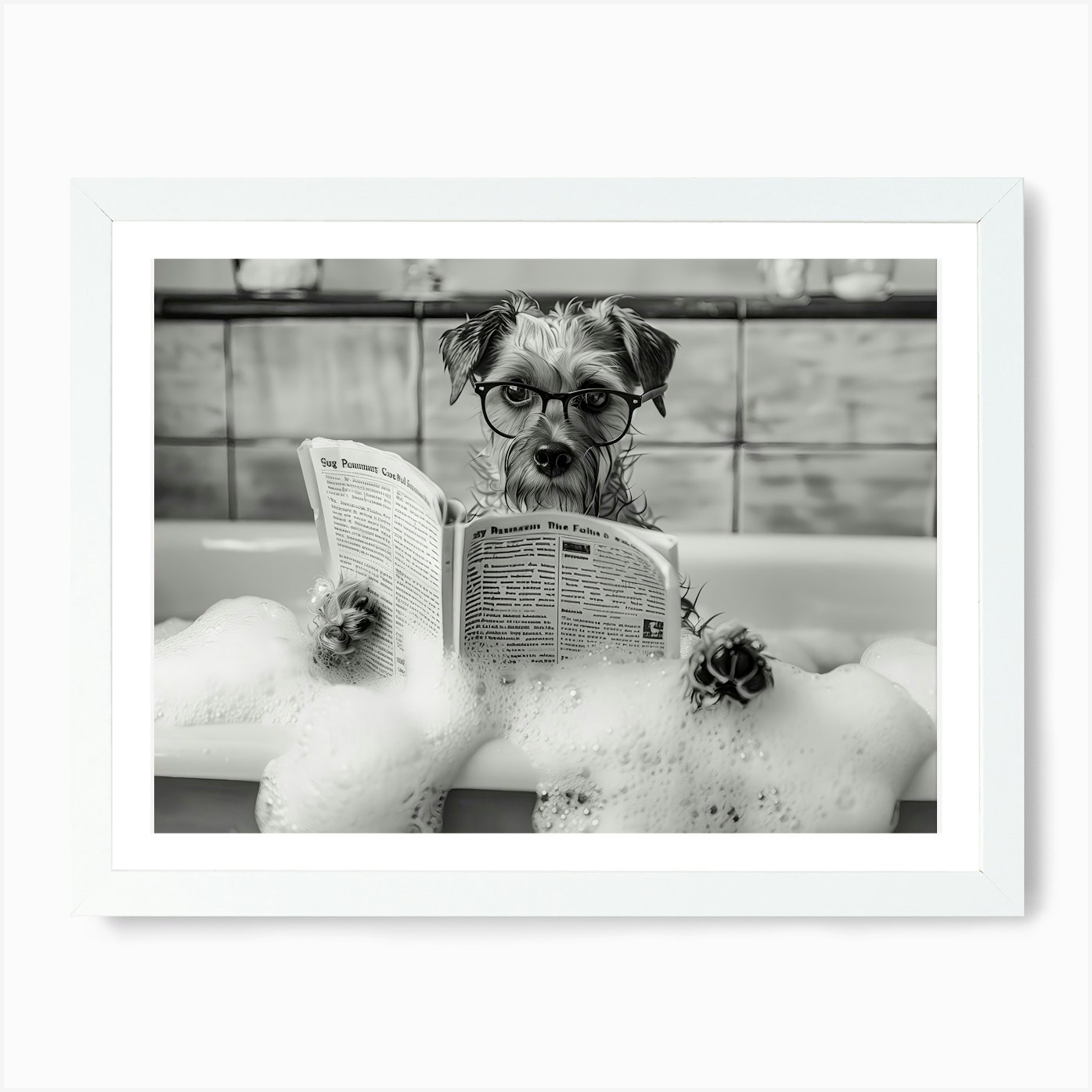 Border Terrier In Bathtub Wall Art, Framed Wall Art Poster Canvas Print Picture