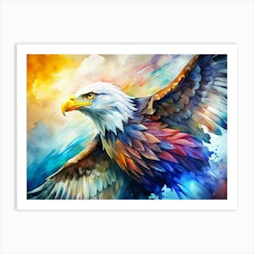 Watercolor Style Bald Eagle In Flight Art Print