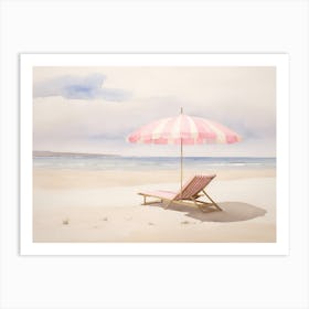 Pink Umbrella On The Beach Art Print