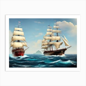 Two Ships In The Ocean Art Print