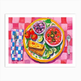Mediterranean Food Selection Pink Checkerboard 3 Art Print