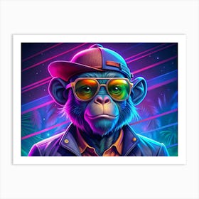 Cool Monkey With Sunglasses And Hat Art Print