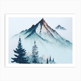 Mountain And Forest In Minimalist Watercolor Horizontal Composition 2 Art Print