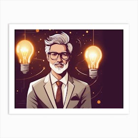 Businessman With Light Bulbs Art Print