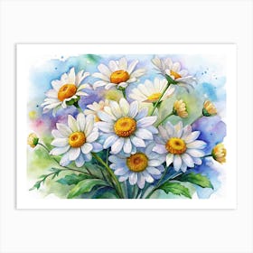 Watercolor Bouquet Of White Daisies Art Print