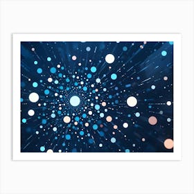 Abstract Image Of A Blue And White, Glowing Sphere With Circles Of Different Sizes Art Print