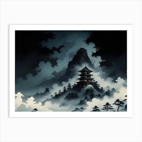 Japanese Pagoda On A Misty Mountaintop Art Print