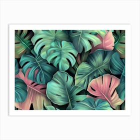 Tropical Seamless Pattern with Exotic Flowers and Leaves 1 Art Print