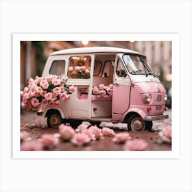 Pink Van With Roses Art Print