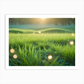 A Close Up Shot Of A Field Of Lush Green Grass With Dew Drops 1 Art Print