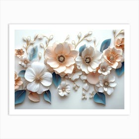 3d Illustration Flowers White Background Art Print