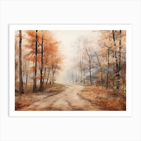 A Painting Of Country Road Through Woods In Autumn 45 Art Print