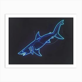 Blue Neon Great White Shark 7 Art Print