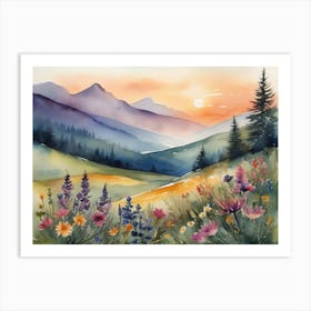 Watercolor Of A Mountain Landscape Art Print