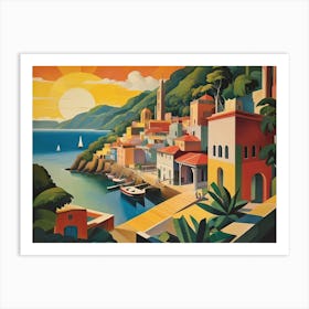 Vintage Cubist Travel Poster Port Of Spain Art Print