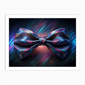 Blue And Pink Bow Tie With Rainbow Design On Black Background Art Print