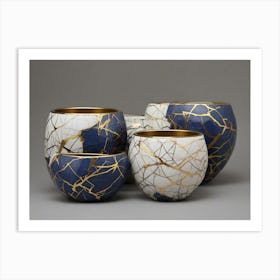 Blue And Gold Vase Set Art Print