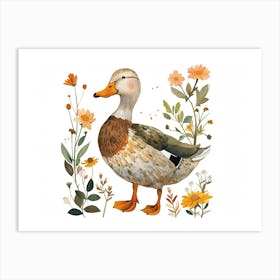 Little Floral Mallard Duck 3 Art Print