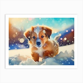 Puppy In The Snow Art Print