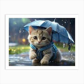 Kitten In The Rain Art Print