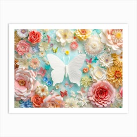 Butterfly Surrounded By Flowers Art Print
