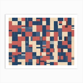 Abstract Image Of A Grid Of Squares In Shades Of Red, Blue, And White, With A Blurred Effect Art Print