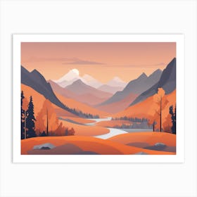 Misty mountains horizontal background in orange tone 152 Art Print