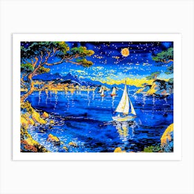 Sailboats At Night Art Print