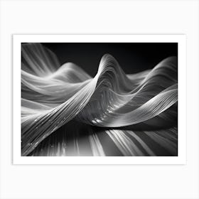 Abstract Black And White Image Of Flowing, Wavy Lines Creating A Three Dimensional, Undulating Landscape With A Sense Of Movement And Fluidity Art Print