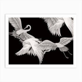 Japanese Flying Cranes Artwork Art Print