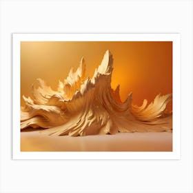 A 3d Illustration Of A Golden, Abstract Shape Resembling A Mountain Or A Wave, With A Flowing, Organic Texture Art Print