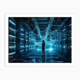 An Advanced Futuristic Data Center Buzzing With The Activity Of Ai Driven Security Algorithms Swirl (4) Art Print