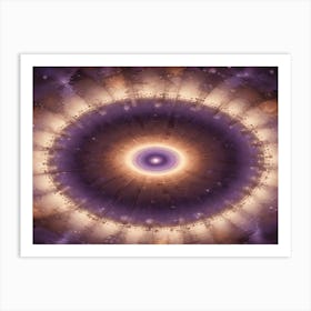 Abstract Circular Design With A Glowing Center And Intricate Details In Purple And Orange Hues Art Print