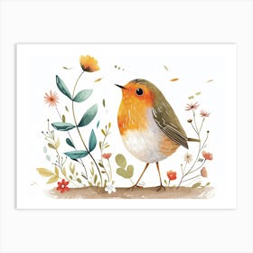 Little Floral Robin 3 Art Print