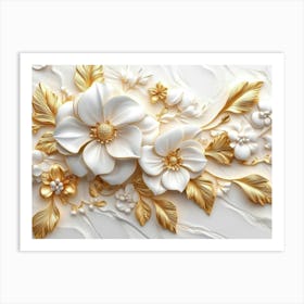 3d Floral Elegance Seamless Gold And White Ceramic Marble Texture 3 Art Print